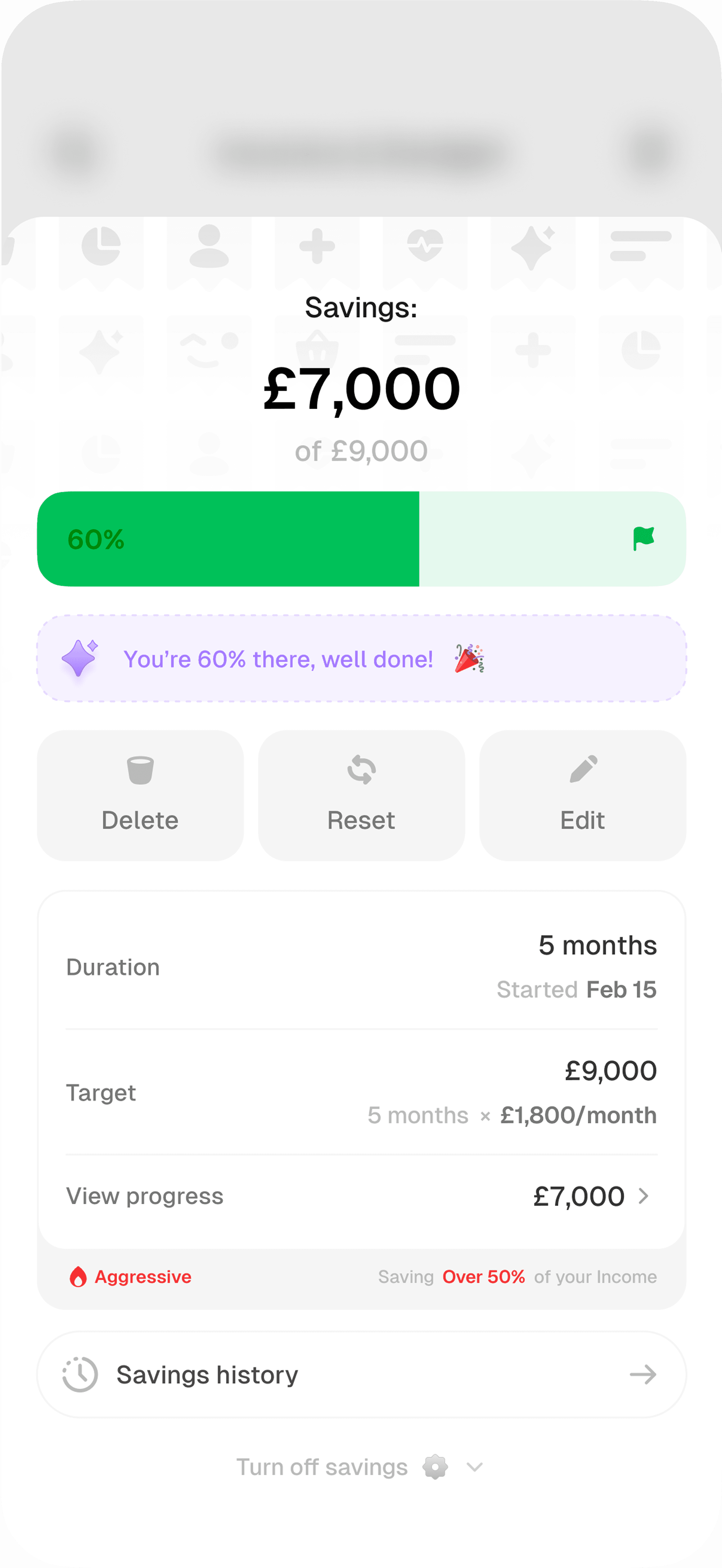 Saving goals progress tracker