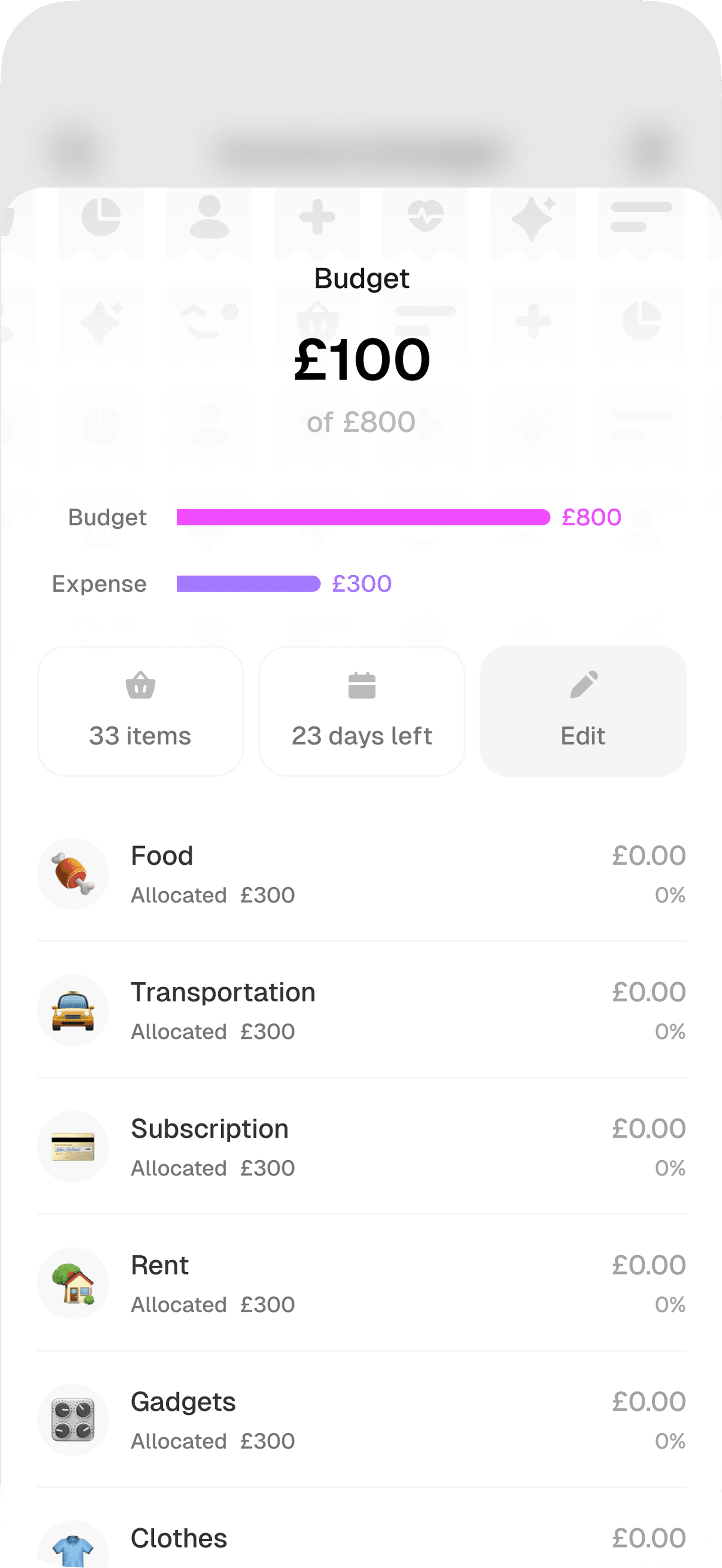 Budget tracking by category